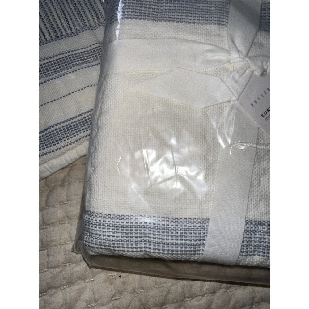 Pottery Barn Hawthorne Patchwork Light Blue Ivory Euro Shams Set of 3 New NWT